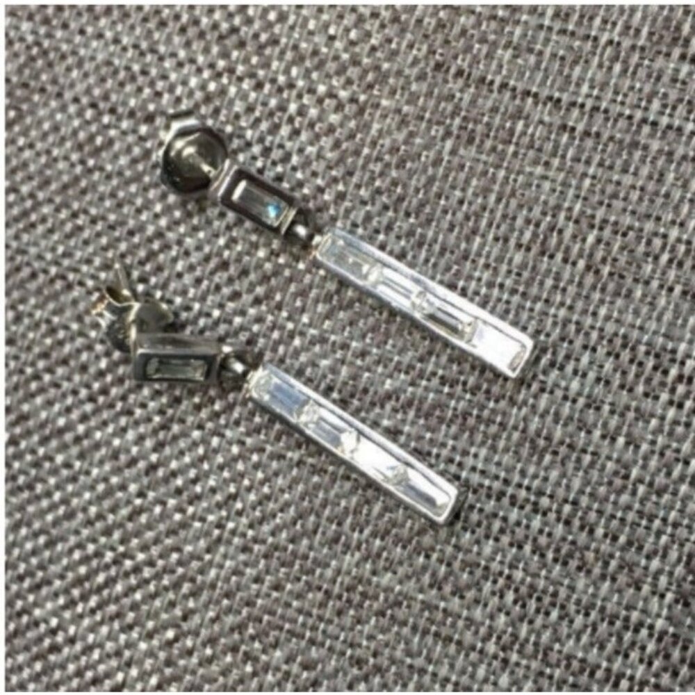 Drop Dangle Pierced Earrings Rectangular Silver R… - image 3